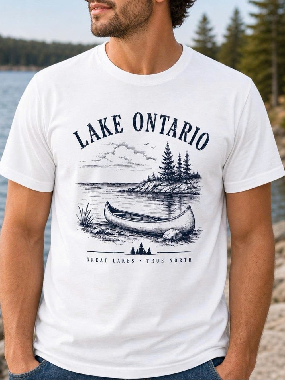 Lake Ontario Canoe Graphic Tee - White
